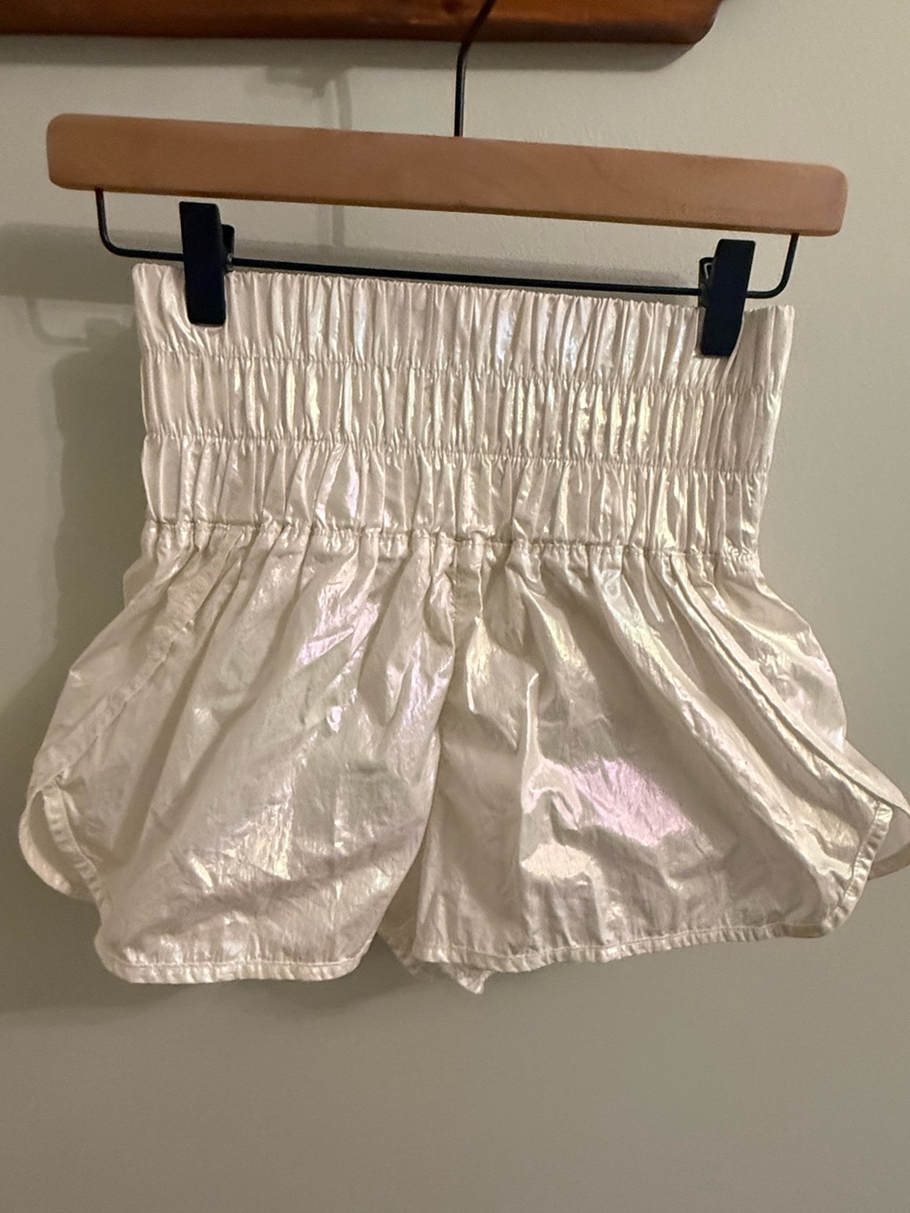 Free People Movement Iridescent Pearl White Metallic Running Shorts Small